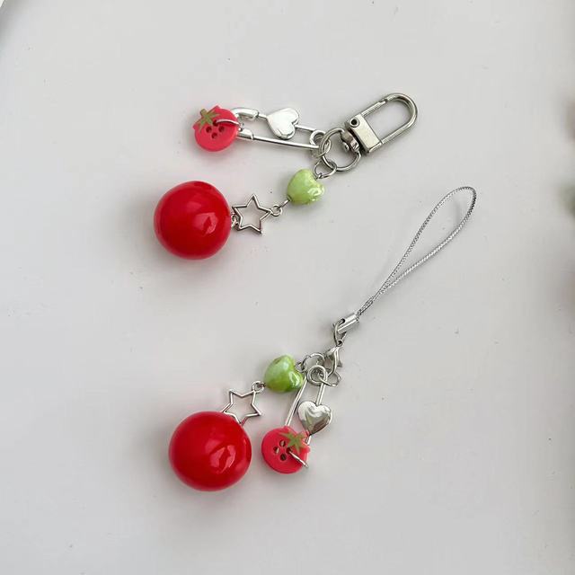 Tomato Keychain Cell Phone Lanyard Y2k Fruit Mobile Phone Charms Strap Keychain for Girls Headphone Chain Accessories Decoration