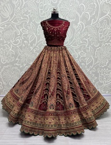 New Modern Double Dupatta Velvet <b>Patch</b> Embroidered Floor-Length Designer Lehenga Choli Zipper <b>Back</b> for Bridal Wear Wholesale - Product Image 3