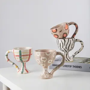 Copas decorativas más vendidas, copas de vino de cerámica pintadas a mano, Copas de aperitivos para parejas, tazas de helado de postre Vintage