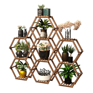 Support de plantes hexagonal d'intérieur pour plusieurs plantes, grand étagère à plantes en bois d'extérieur, support pour 10 pots, support à fleurs pour patio - Product Image 1