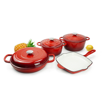 Ensemble de 7 pièces de batterie de cuisine en fonte émaillée, grand format, personnalisé, direct usine, design de luxe, comprenant marmite, casserole à lait, faitout et poêle à frire