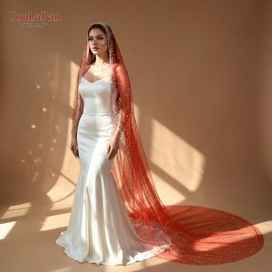 YouLaPan V263 Hijab de <span class=keywords><strong>mariage</strong></span> de mariée rouge vif avec décoration de perles artificielles robe de mariée de mariée sans voile de peigne à cheveux - Product Image 1