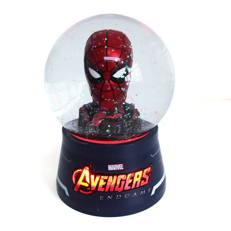 Figurina con testa in resina da 100mm all'ingrosso palla da neve personalizzata in vetro divertente super hero snow globe