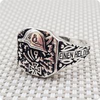 Bague Chevalière Prussienne en Émail Noir, Bague Chevalière Croix de Fer Argentée, Bijoux pour Hommes