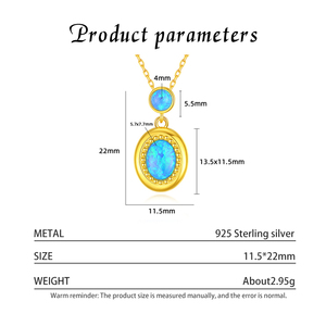 Luxury S925 Sterling Silver 18K Gold Plated Blue <b>Opal</b> Link Chain Pendant <b>Necklace</b> for Women-Wedding & Anniversary Jewelry - Product Image 3