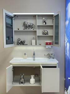 <span class=keywords><strong>Meuble</strong></span> de salle de bain mural avec armoire à pharmacie LED - <span class=keywords><strong>Meuble</strong></span> de salle de bain flottant blanc crème avec lavabo en céramique - Product Image 2