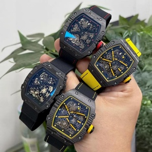 Latest Colorway Luxury RM67-02 Style <b>Skeleton</b> <b>Automatic</b> <b>Watch</b> Carbon Fiber Tonneau Case Fabric Strap Men Sport Wristwatch - Product Image 1