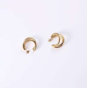 Hazır gemi paslanmaz çelik özel takı altın kaplama büyük daire yuvarlak çivili çember küpe üçlü Hoop küpe - Product Image 6