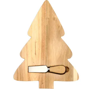 Bandeja multifunción para cortar madera de Acacia en forma de árbol de Navidad, tabla de queso de cocina y juego de cuchillos a juego