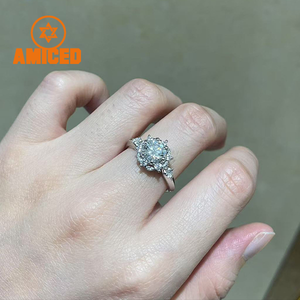 Anillo de compromiso y boda de oro de 10, 14 y 18 quilates con diamante de laboratorio de 1 quilate, corte redondo, color D, para mujer, venta al por mayor - Product Image 3