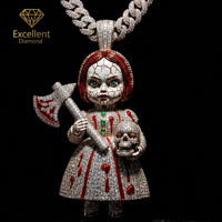 Nuevo Colgante de Plata 925 con Moissanita, Diseño Personalizado Iced Out, Estilo Hip Hop para Hombre, Colgante de Muñeco de Terror para Streetwear, Venta al por Mayor