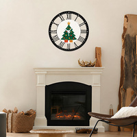 Horloge en fer forgé, sapin de Noël, chiffres romains silencieux, décoration de salon en métal, cadeau de Noël personnalisé