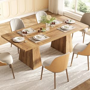 Table à manger rectangulaire moderne en bois avec pieds en tréteaux pour la maison, 6 places, style scandinave, design stable - Product Image 2