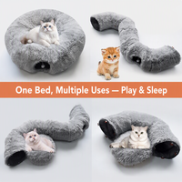 Lit pour chat doux et confortable, amovible et lavable, design tunnel rond, garnissage en poils longs
