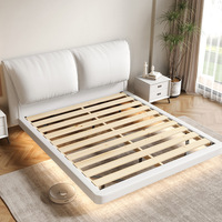 Modernes Rotes Leder-Bettgestell mit LED-Beleuchtung im japanischen Stil für Schlafzimmer, King-Size-Bett für Mädchen, Hotel-Bettwäsche-Set