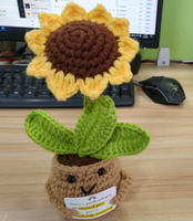 2026 Fleur en pot faite main au crochet, motif tournesol positif à trois feuilles et dix pétales, ou cactus succulent au crochet, cadeau Fête des Mères