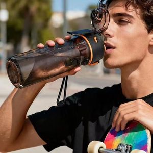 Sports spray water bottle, summer children's and students' dual-drink <b>large</b> capacity water bottle, men's graduated plastic <b>cup</b> - Product Image 2