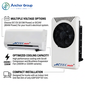 เครื่องปรับอากาศแบบแยกส่วน 12V 24V ใช้ไฟฟ้ากระแสตรง คอมเพรสเซอร์แบบสโครล ระบบทำความเย็นกระแสตรง สำหรับรถบรรทุกขนาดใหญ่ รถบ้านเคลื่อนที่ และห้องโดยสารรถคาราวาน - Product Image 1