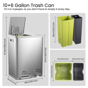 JILI Thùng rác kép sang trọng: 38L + 22L phân tách khô-ướt bằng thép không gỉ. Kiểm soát chân dễ dàng, tái chế thời trang - Product Image 6