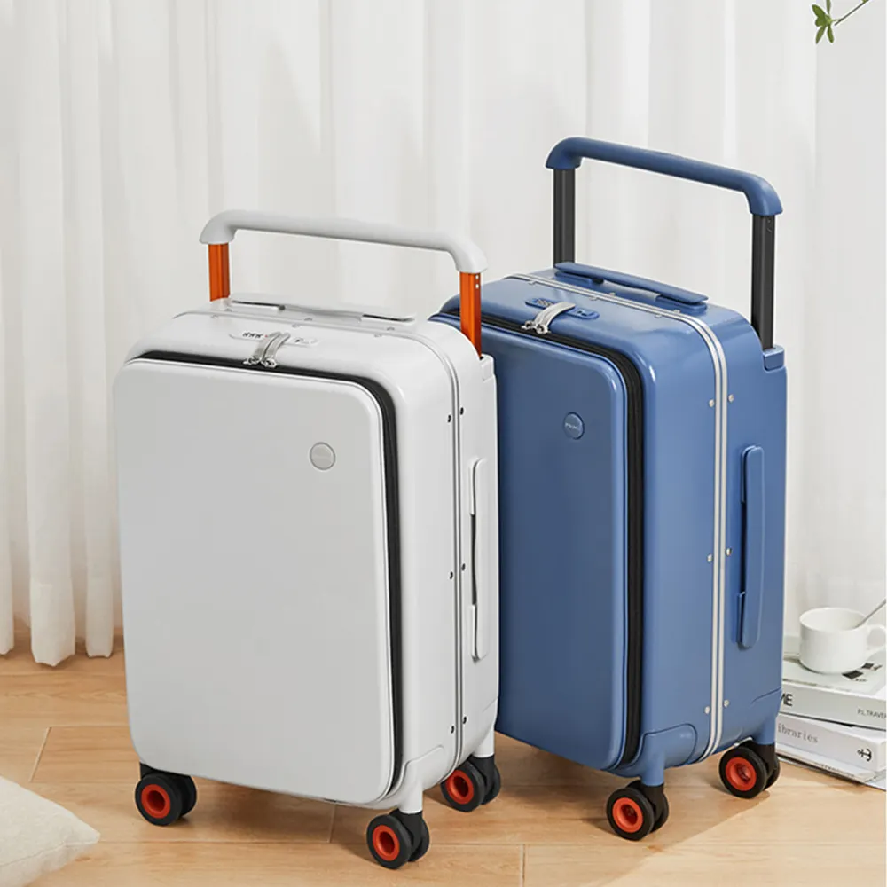 Mixi aluminum silent wheel trolley carry on luggage with laptop compartment business travel bag multi-functional suitcase