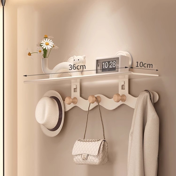 [Off-white, 36cm long] Walnut wood color 5-hook storage rack