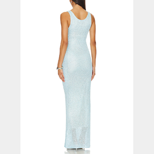 فساتين سهرة أنيقة ماكسي ضيقة محاكة بالترتر الأزرق الفاتح مناسبة للحفلات والعطلات الصيفية - Product Image 2