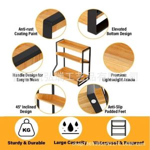 Simple multi-tiered <b>desktop</b> <b>shelf</b> for kitchen spice organization, combining iron and wood, and a bathroom toiletries storage - Product Image 5