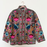 Veste matelassée à boutons brodée de fleurs multicolores pour femmes Sujanji, tissu en toile, longueur normale, automne/hiver, écologique