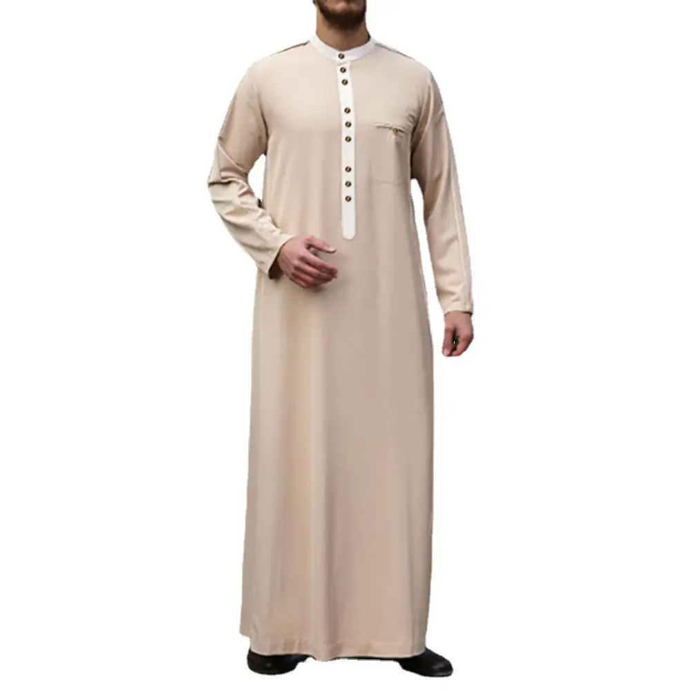 42213 мусульманские халаты, мужская одежда из полиэстера с круглым вырезом, с длинным рукавом, мусульманский кафтан, мусульманский халат для мужчин