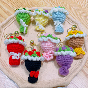 Gantungan Kunci Bunga Mawar Mini Rajutan Tangan Lucu dengan Lonceng, Hadiah Ulang Tahun untuk Anak Perempuan, Gantungan Kunci Boneka Bunga - Product Image 3