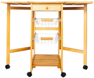 Combohome MDF Wooden Drop Leaf <strong>Kitchen</strong> <strong>Island</strong> <strong>on</strong> <strong>Wheels</strong> Portable Folding Storage Trolley Cart with Drawer/Baskets Small Rolling - Product Image 3