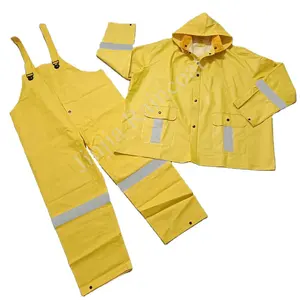 重型安全聚氯乙烯聚酯雨衣整体夹克围兜裤男装工作雨具黄色橡胶雨衣