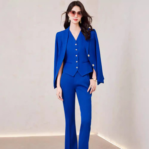 Women's Blue Three Piece Suit Set With Vest Solid Color Anti-Wrinkle Polyester Fabric Casual Professional Elegant Spring Autumn - Product Image 1