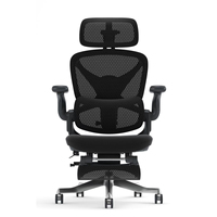 Chaise de bureau ergonomique en maille de nylon avec siège rembourré, appui-tête 5D, accoudoirs 5D en PU, repose-pieds rétractable à double tige pour bureau à domicile