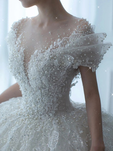 Abito da <span class=keywords><strong>sposa</strong></span> di lusso 2026 Princess Sexy con perline di cristallo, in tulle a sbuffo, bianco, per donne in gravidanza, abito di alta gamma con strascico - Product Image 1