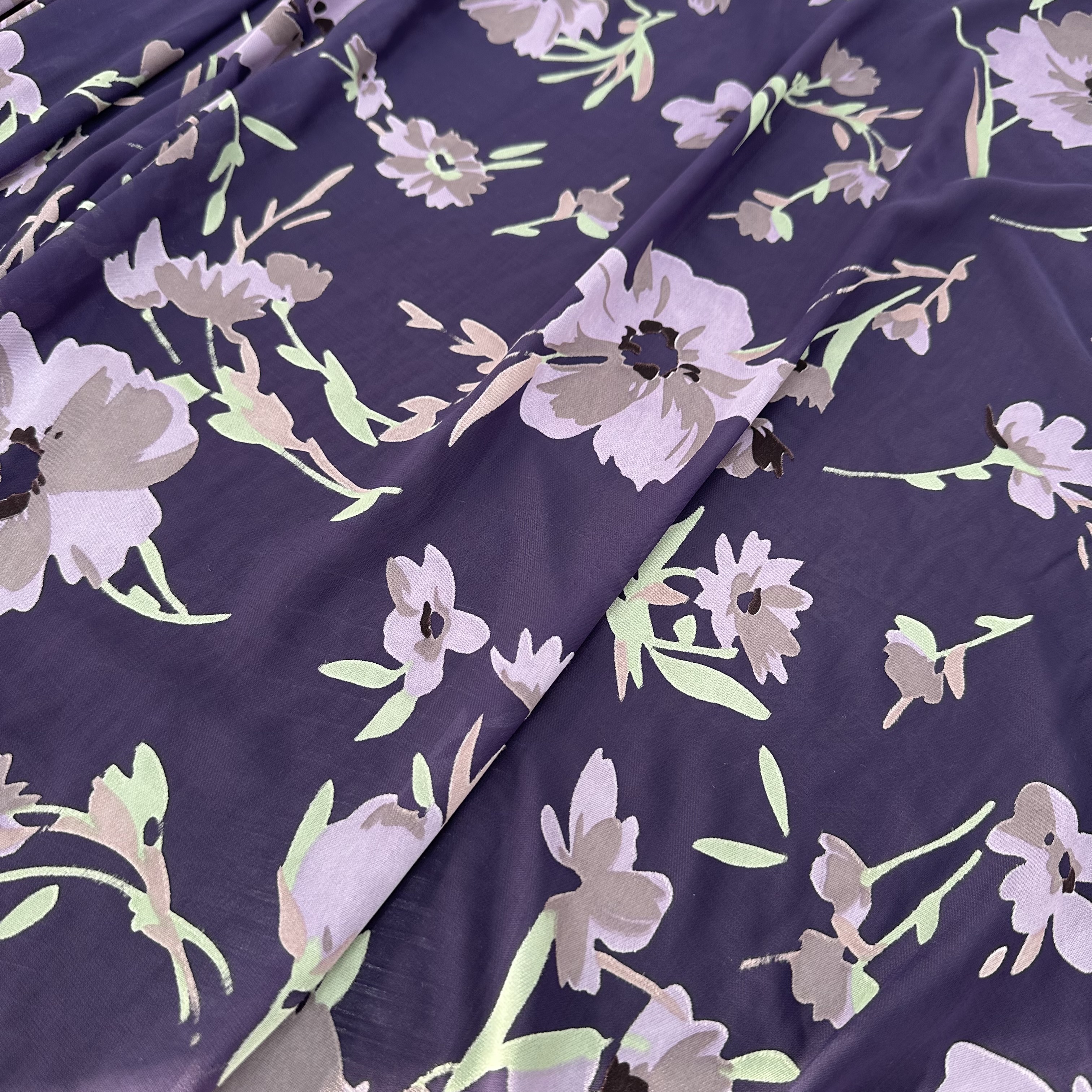 Purple Base Floral Burnout Velvet Fabric, with Lavender Flower Pattern for New Chinese Style Dresses