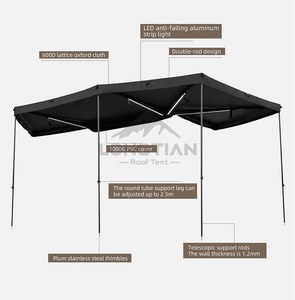 Auvent de voiture XL double poteau 270 degrés avec LED intégrée, en Oxford 600D et PVC 1000G, avec pied réglable en forme de pignon, 2M 2.5M, 8 couleurs, OEM, imperméable - Product Image 4