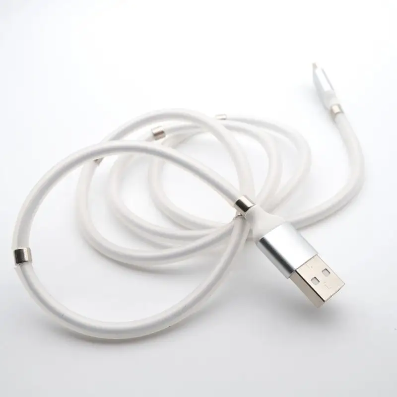 White silicone insulation aluminum shell 3A fast power charging and data transfer magnetic storage USB cable for mobilephone