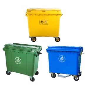 Outdoor 4 wheelie trash waste bins recycle dustbin 660l with lid