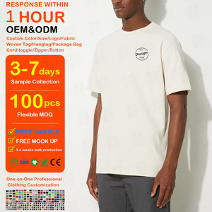 เสื้อยืดคอกลมโอเวอร์ไซส์สีแอพริคอต 100% ผ้าฝ้าย พิมพ์ลายโลโก้ตามสั่ง เสื้อยืดลำลองทรงไหล่ตกสำหรับผู้ชาย ขายดี - Product Image 1