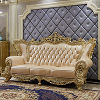 Französisches Luxus-Echtleder-Sofa-Set Türkische Königliche Handgeschnitzte Holzsofas Moderne Nordische Wohnzimmermöbel