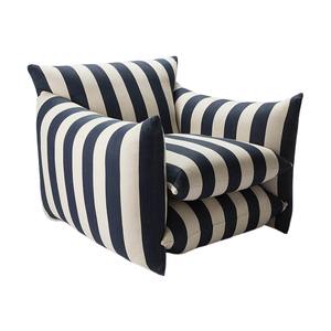 Sillón <span class=keywords><strong>Individual</strong></span> Estilo Americano con Diseño de Cebra, Tapizado en Lino Rojo, con Rayas Azules y Blancas, Ideal para Apartamentos Pequeños - Product Image 1