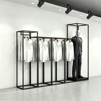 Porte-vêtements certifié CE, en fer noir mat, avec cadre en acier inoxydable, sur pied, avec étagère de rangement