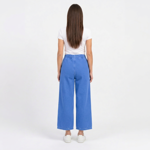 Premium Women's Solid Pattern Denim Jeans Pant Knitted Full <b>Elastic</b> Draw String Relaxed Baggy Fit Snag Resistance Casual Fashion - Product Image 1