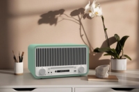 Haut-parleur encastrable rétro vert mini Hi-Fi pour une puissance de 50 W, compatible AirPlay, FM/USB/SD, avec télécommande, idéal pour les activités de plein air