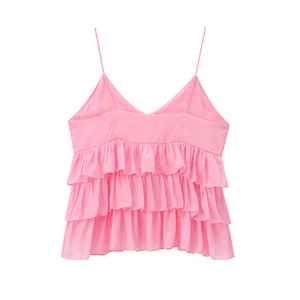 QSY 2025 Spaghetti Strap Front R Ffle Color Rosa Venta caliente Cas Al Fashion Tank Top para mujer - Product Image 2