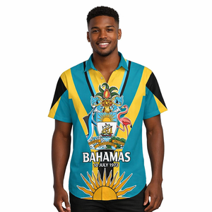 Nouvelle conception Chemise boutonnée pour homme style hawaïen Bahamas à imprimé intégral, motif Jour de la Libération des Bahamas, <span class=keywords><strong>haut</strong></span> cardigan, chemise drapeau des Bahamas - Product Image 3