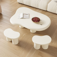 Table basse en bois de style nordique minimaliste Wabi-Sabi, de luxe léger, en forme de nuage irrégulière, avec structure métallique pour salon