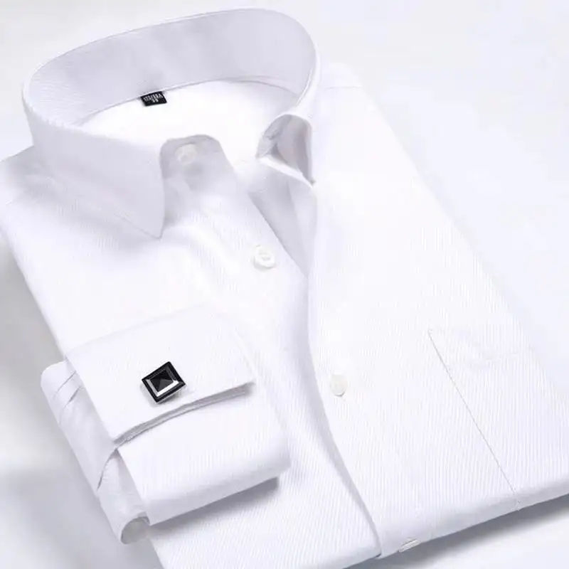 2021 New Design Gentlemen Fashion French Cuff Shirt Solid Color Shirts Men's Long Sleeve Formal Shirts