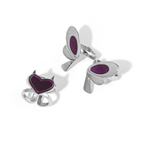 Ensemble de boucles d'oreilles en forme de cœur plaqué argent, design changeant de couleur, taille réglable, cadeau de mariage, de fiançailles, de fête, unisexe, tendance